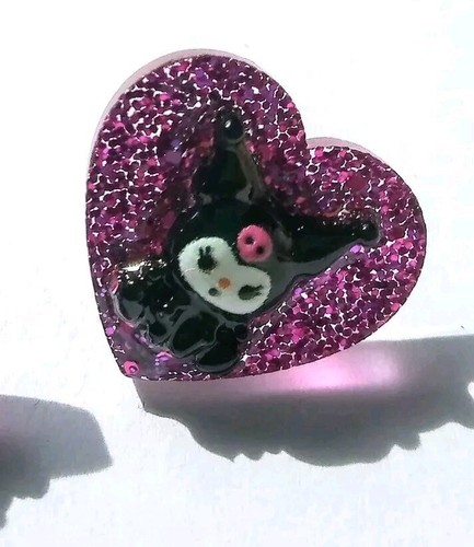 Sanrio character *Kuromi Heart Stud Earrings* on stainless steel earring posts - Picture 5 of 15