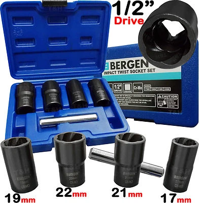 US PRO BY BERGEN US.PRO Locking Wheel Nut Remover Impact Twist Socket Set Nut Bolt Stud Extractor