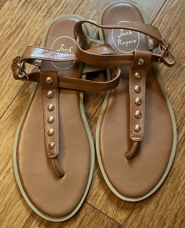Jack Rogers Brown Gold Accent Size 7 Sandals Flats