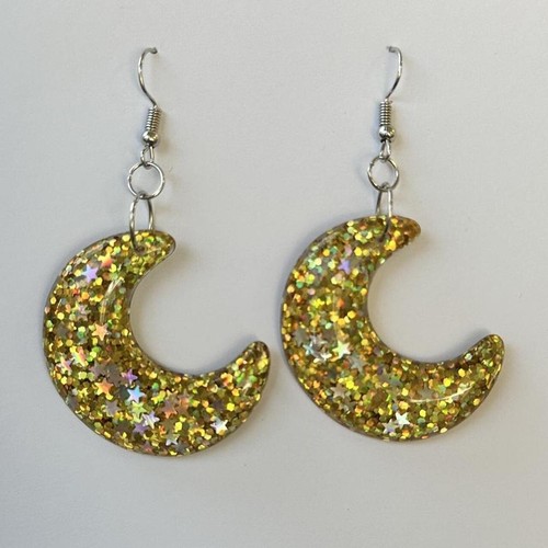 Crescent moon earrings, Star Glitter , Acrylic. 7cm long. Pick your colour - Picture 38 of 45