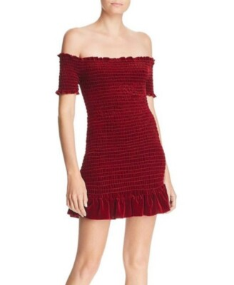 #ad Aqua Brand Dress Burgundy Fitted Wide Neck Size Large L Above Knee Ruffle NEW $12.00