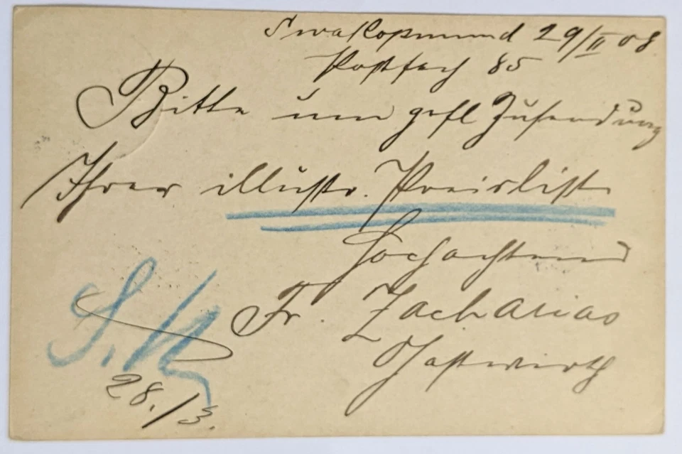 German SWA/Swakopmund--Yordan's Modern Magazine, Berlin, DE/5-Pfg. DSWA PSC/'08! - Image 2 of 2