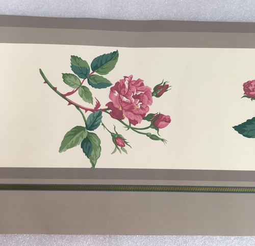 Wallpaper Border Lot 3 Rolls Taupe Greige Green Stripe Pink Flower Dusty Rose - Picture 4 of 7