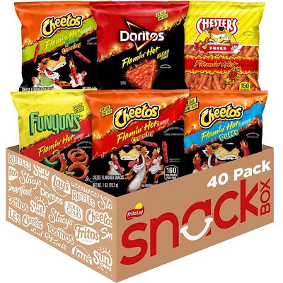 (40 Pack) Frito Lay Flamin' Hot Mix Snack Box, Cheetos, Doritos, Funyuns & More