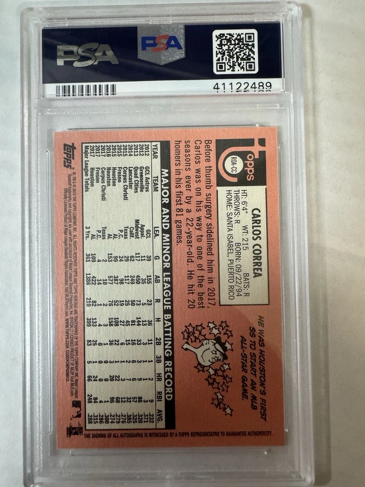 2018 Topps Heritage Real One Autographs Auto Carlos Correa PSA 10 - Image 2 of 2