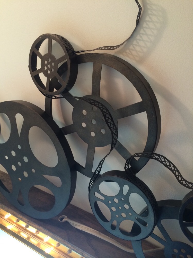 Film wheels rustic Metal Home Theater Cinema System Popcorn Stand Movies Wall