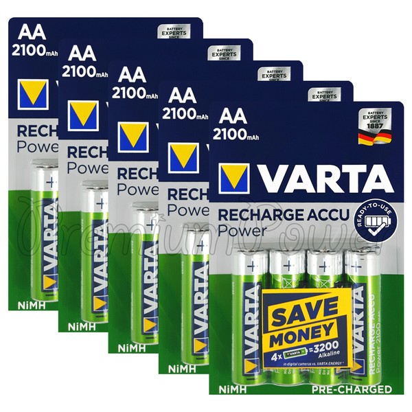 20 X Varta Aa 2100Mah Batterien Wiederaufladbar Nimh 1.2V HR6 LR6 Stilo Accu-image