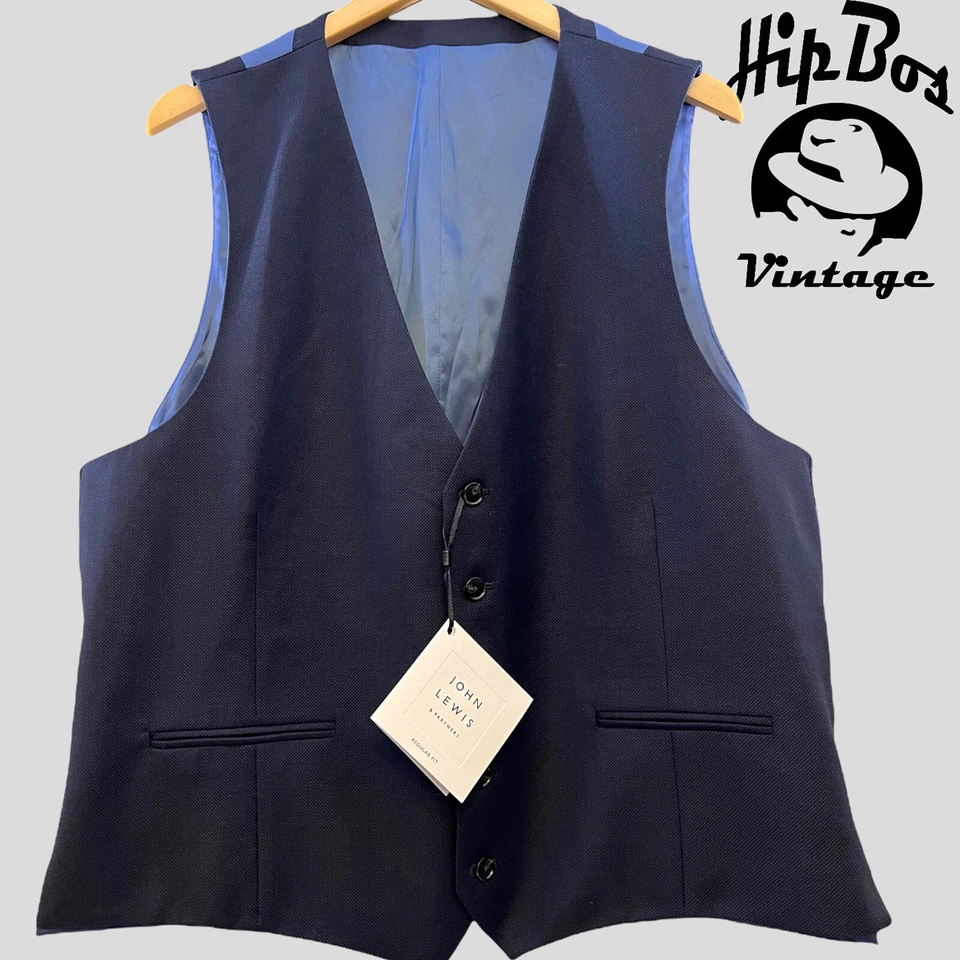 John Lewis Regular Fit Birdseye Waistcoat Navy Blue - Image 3 of 4