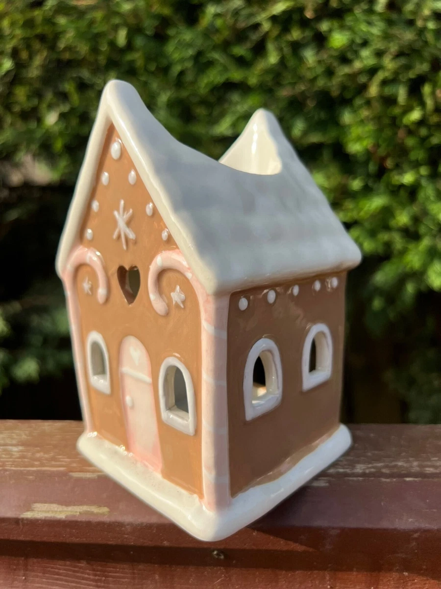 House Shaped Tea Light Holder Brown Gingerbread House Ceramic Oil Burner