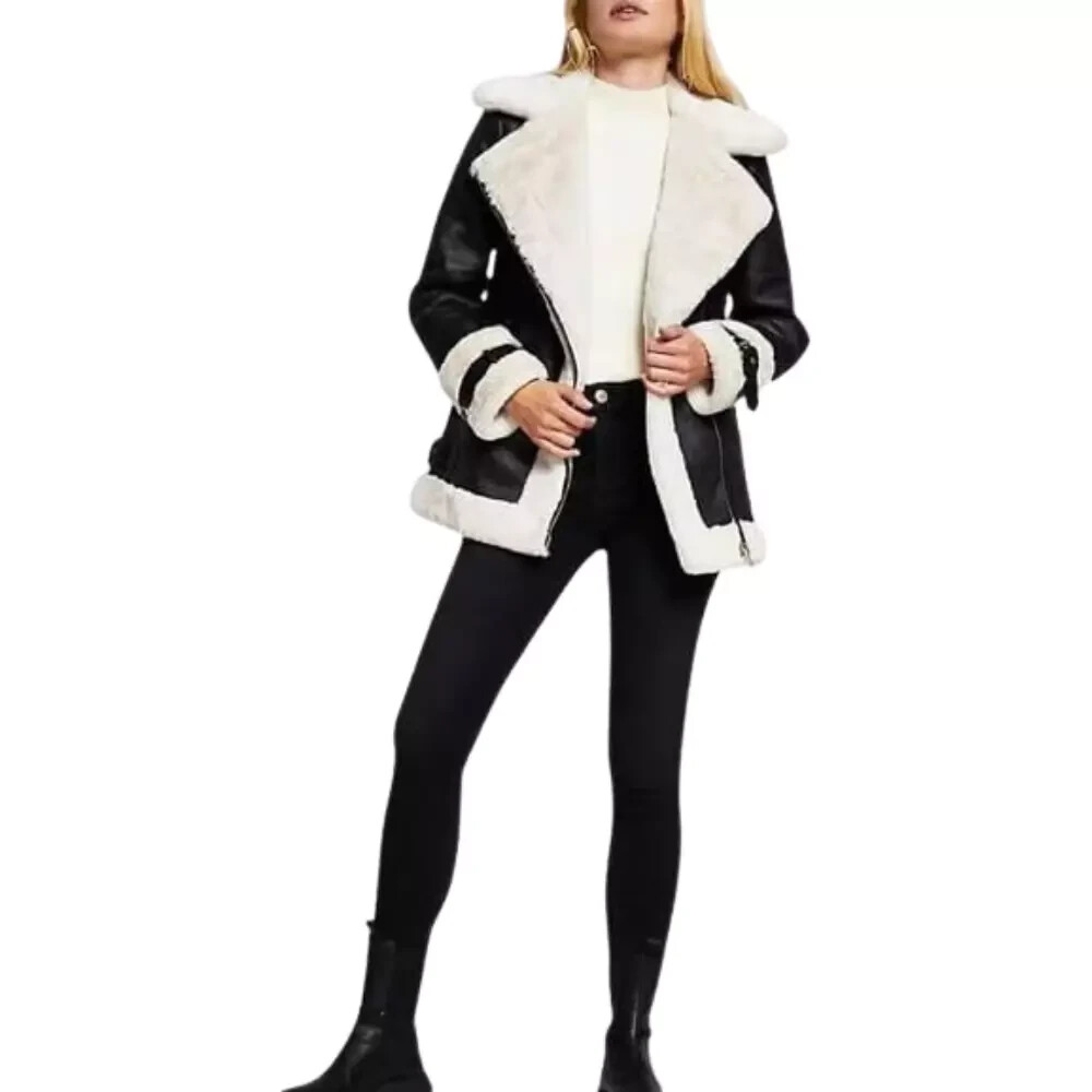 Women’s B3 RAF Aviator Flying Bomber Faux Fur Coat Lambskin Real Leather Jacket