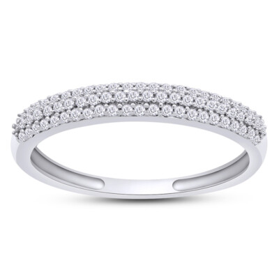 10K WHITE GOLD 3 ROW PAVE SET DIAMONDS .20 CT WEDDING BAND ANNIVERSARY RING