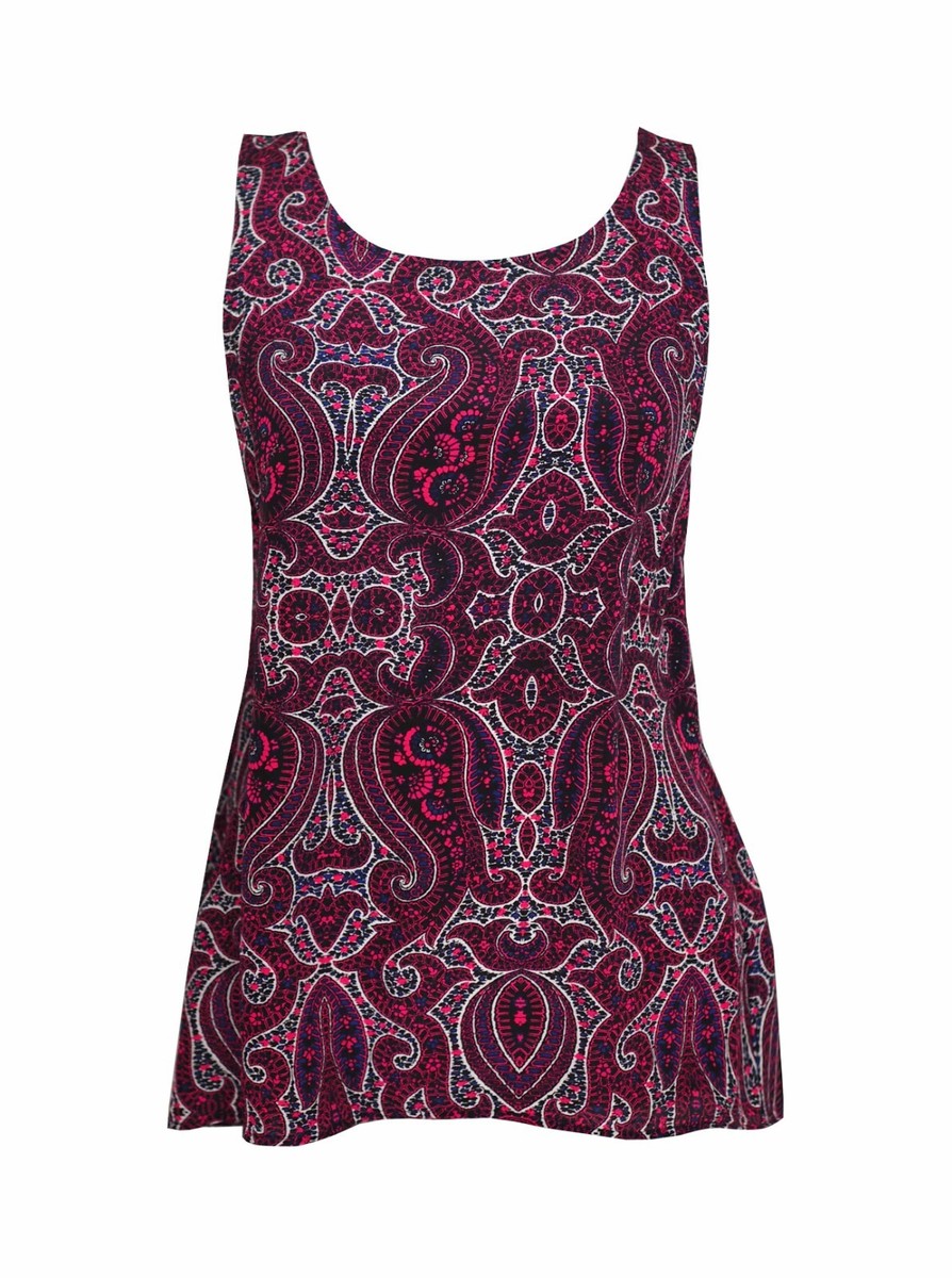 ベリー ELLA MOSS XS Tank Top 100% Silk Fuchsia Pink Indigo Paisley