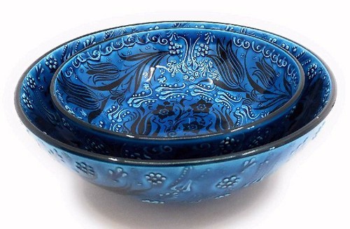 Handmade Turkish Ceramic Pottery Set of 2 Xtra-Large Serving Bowls 8” and 10” - Picture 2 of 9