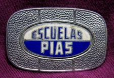Vintage ESCUELAS PIAS Hook-Fast Belt Buckle Enameled