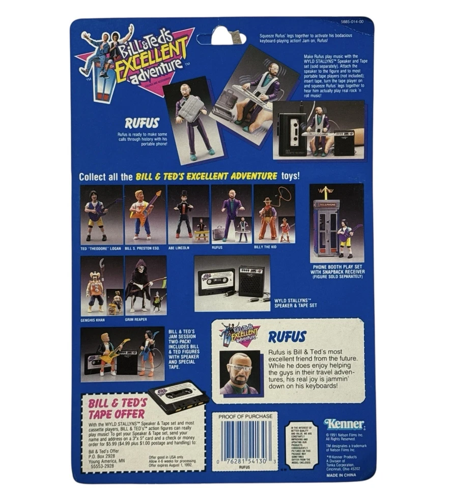 Figura de acción Bill & Ted’s Excellent Adventure Rufus 1991 de colección Kenner sin usar, en caja Foto 2 de 4