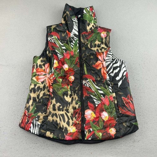 Chicos Jacket Vest Womens XL Multi Floral Full Zip Sleeveless Size 3 Lily Zebra