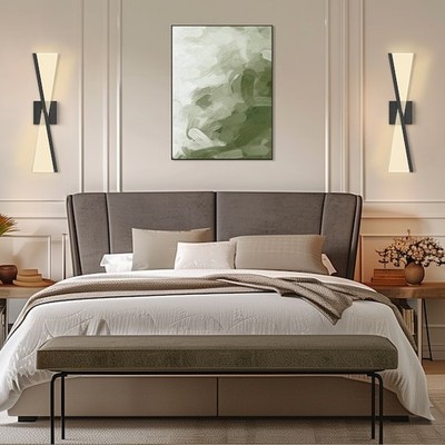 2-PACK YANSUN 24'' 1-Light Black Wireless Wall Sconce Cool White 6000K Lighting