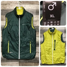 Ortovox Reversible Quilted Vest Men’s XL Green Yellow Full Zip Swiss Wool Inside