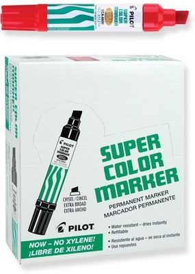 Pilot Super Color Jumbo Red Permanent Markers 12 Pack Extra-Wide Chisel Tip