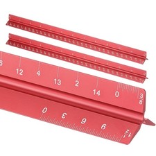 2 Pcs 12 Inch Imperial Architectural Triangular Scale Ruler Small Scale, Red