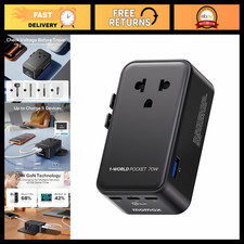 Universal Travel Adapter 70W GaN, Ultra-Thin, 3 USB-C  1 USB-A, AC Outlet, 200 
