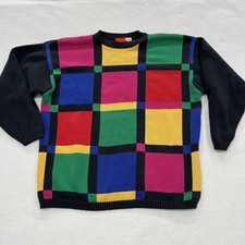 Liz  Co Womens Large Colorblock Plaid Sweater Vintage 90s Multicolor Knit