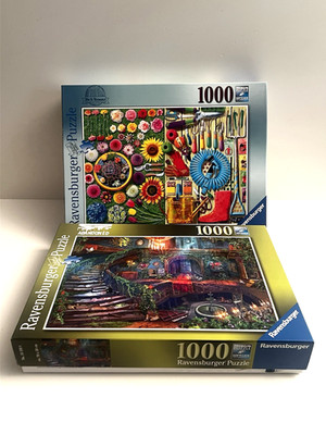 Lot of 2 Ravensburger Piece Puzzles Hotel Vacancy & In the Garden Xlnt!