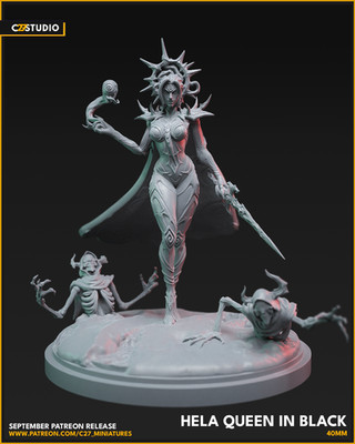 C27 - Hela - Queen in Black Marvel Rivals Fan Sculpt (40mmCrisis Protocol Scale)