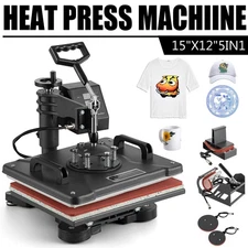 5 in 1 Heat Press Machine Swing Away T-Shirt Mug Hat 12"x15" Digital Transfer