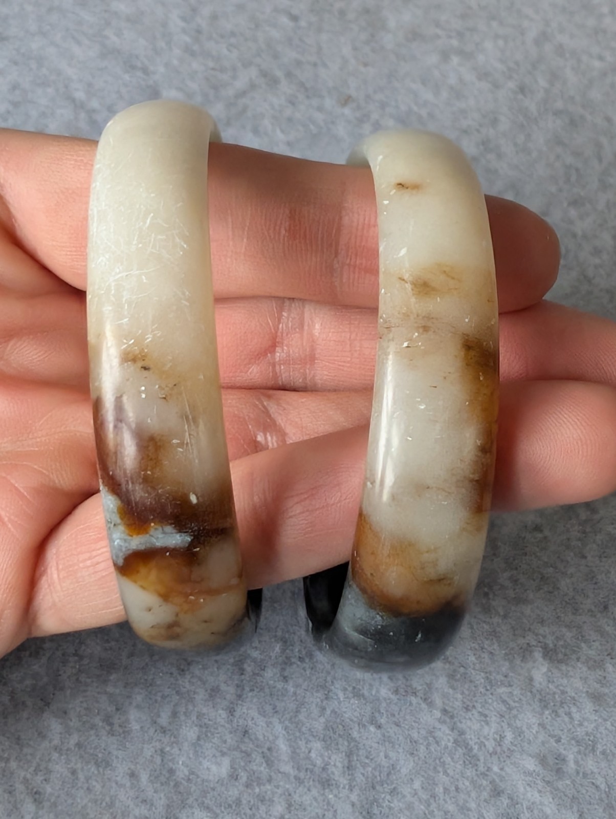 Solid Stone Bangle Bracelet Brown Cream Black Thi… - image 10