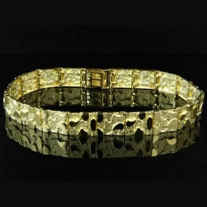 Authentic MEN'S ICED GOLD PLATED LUXURY BLING GOLDEN NUGGET HIP HOP WATCH & BRACELET SET