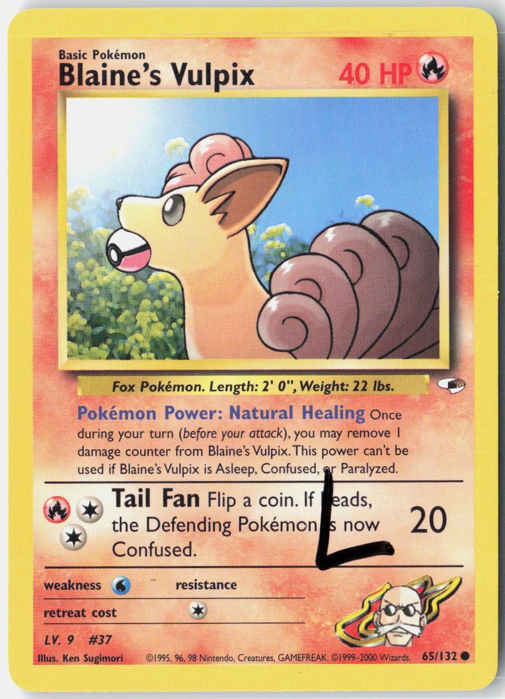 Blaine's Vulpix 65/132 Common Gym Heroes Pokemon Unlimited Lightly Played