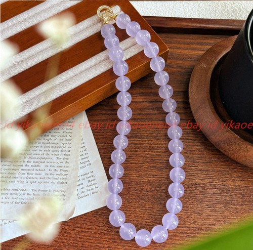 Pretty Natural 8/10/12mm Lavender Jade Gemstone Round Beads Necklace 16-24in - Picture 6 of 12