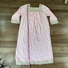 70s VTG Rutledge Pink 100 Nylon Lace Trim Nightgown Women's L USA Made 121113