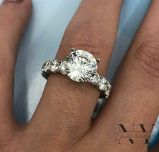 Solid 14K White Gold Moissanite Solitaire Engagement Ring 2.60 Carat Round Cut