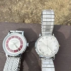 Signal & Timex Men's Vintage Water-Resistant Silver & Red Dial Wristwatches