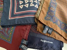 Polo Ralph Lauren Lot Of 4 Silk Pocket Square Paisley Geometric Italy