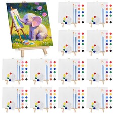 12 Set Acrylic Paint Canvas Set   6x6 Inch Mini Canvas Painting Kit with 12 W...