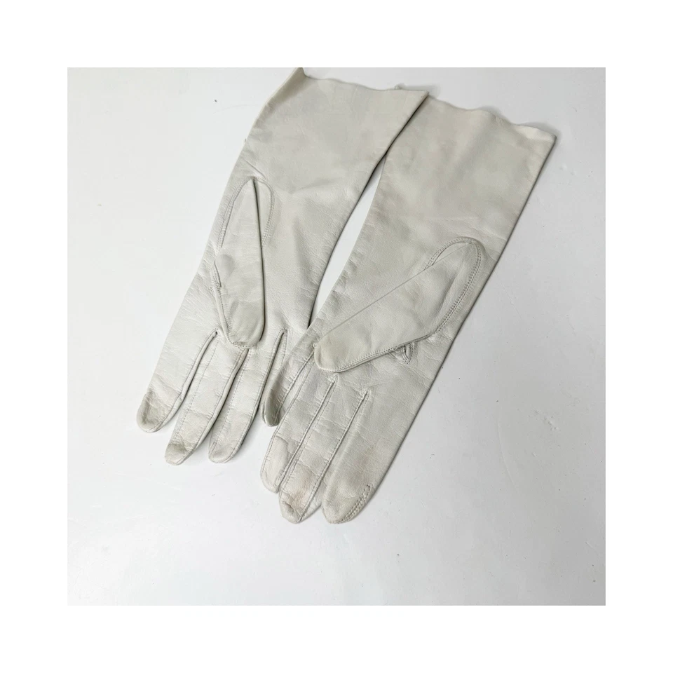 Vtg 40-50s Superb LAVABLE Ladies Long Off White Suede Leather Gloves Size 7 11” - Image 2 of 4