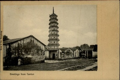 Canton China Greetings tower building murals Kruse & Co c1905 unused postcard