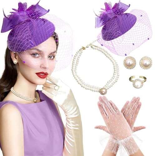 Purple Fascinators Hats for Women Vintage Tea Party Hats  display picture 1