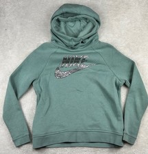 Nike Rally Hoodie Womens S Green Silver Funnel Neck Pullover Athletic 829634-046