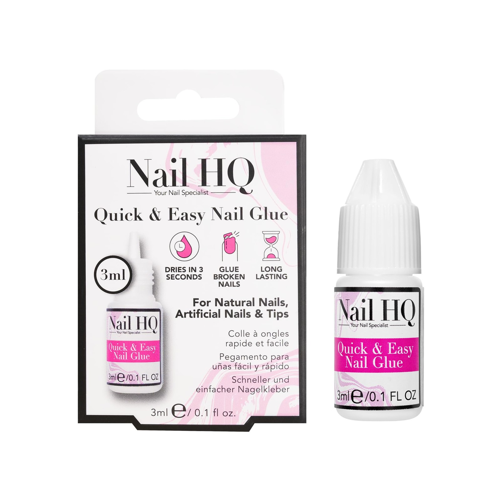 Nail HQ Super Stong Glue 3ml - Fast Drying, Strong Bond, Medium, Clear