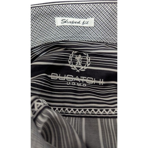 Bugatchi Flip Cuff Shirt Mens Large Shaped Fit Barcode Black Striped Uomo - Picture 10 of 11