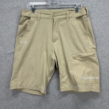 Huk Shorts Mens Large Tan Khaki Fishing Performance Cargo Hiking Stretch Flex