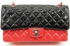 Chanel Double Flap Quilted Red  Black Patent Leather Shoulder Bag Eb1225wrxzde