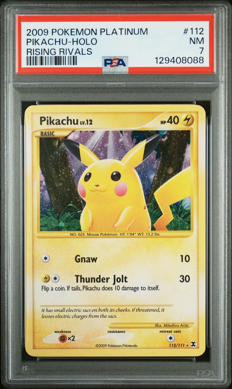2009 POKEMON PLATINUM RISING RIVALS #112 PIKACHU-HOLO PSA 7