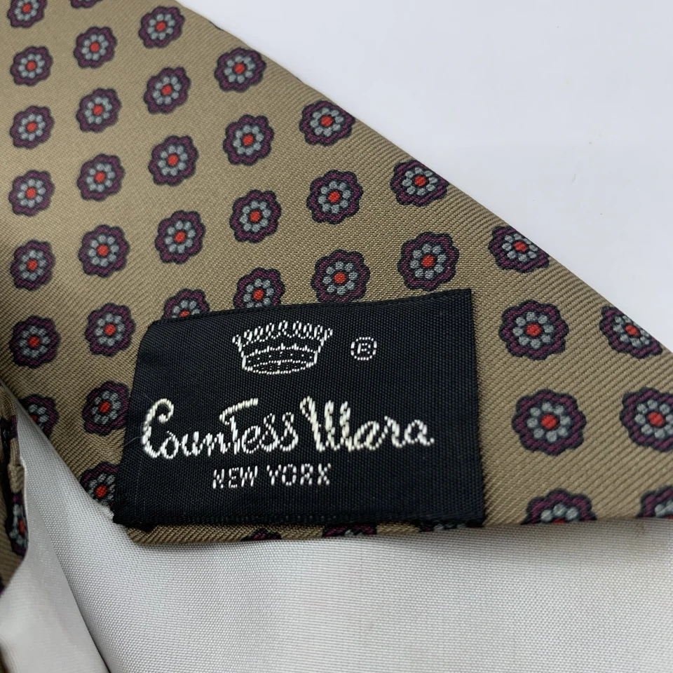 "Corbata Condesa Mara Bordada Logo Marrón Flor Medallón Patrón 55 X 3.25""" Foto 4 de 4