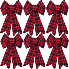 6 Pieces Red Buffalo Plaid Christmas Bows for Holiday Wreaths Velvet Decor