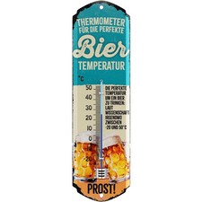 Retro Blechschild Thermometer BIER TEMPERATUR Biertrinker Geschenk Metall 8x28cm